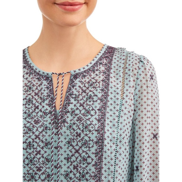 NWT Time & True Flowy Chiffon Boho Embroidered Peasant Dress Size M Cottagecore - Picture 3 of 11